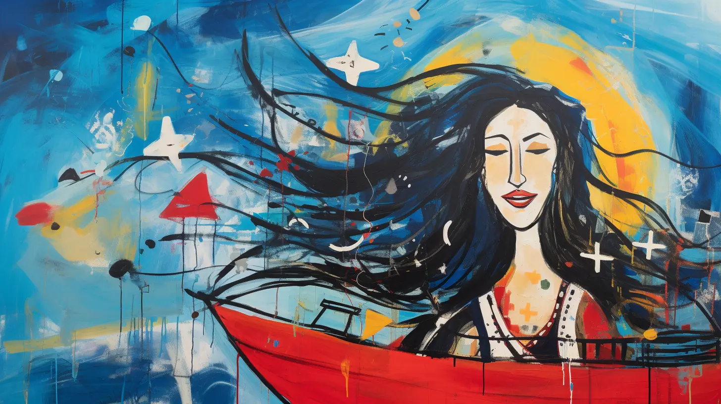 painting of a woman in a red ship